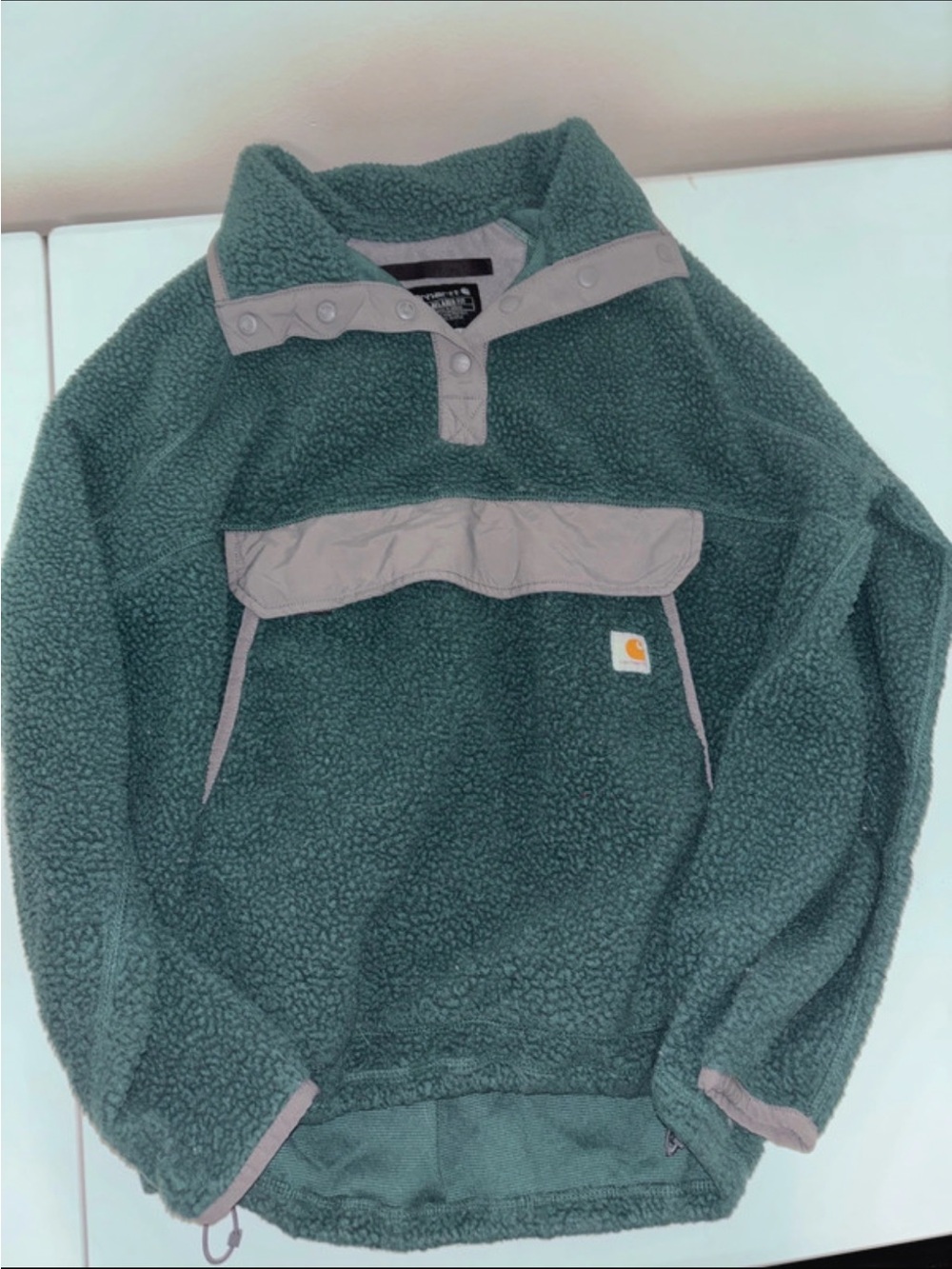 Carhartt Dark Green Sherpa Zip Pullover with Gray Trim